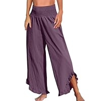Generico Pantaloni Lino Donna Larghi Fitness Abbigliamento Donna Elastico Vita Cargo Pantalone Tuta Elegante Leggeri Estivi Casual Basic Clothes Woman Comodi I Miei Ordini 2#Purple 3XL