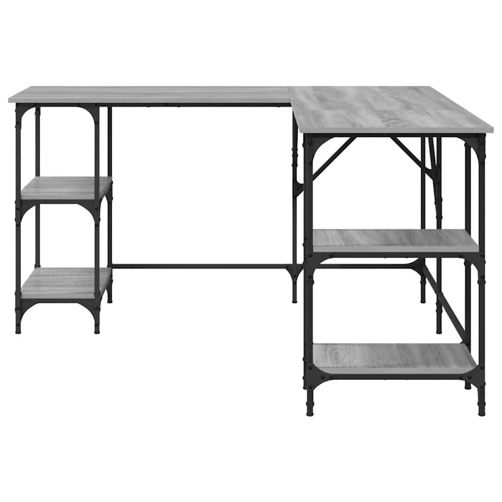 Scrivania ad Angolo a L 139x139 cm in Legno Multistrato e Metallo | Tavolo porta pc angolare salvaspazio per studio e ufficio con ripiani aperti e robusto telaio industriale in metallo