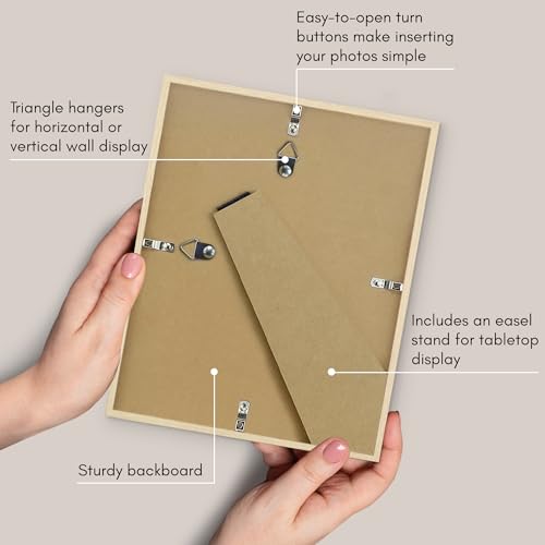 Americanflat 8x10 Picture Frame with Shatter-Resistant Glass - Streamline Collection - Thin Border Picture Frame for Tabletop and Wall Display - Hanging Hardware and Easel Stand Included - Natural Oak