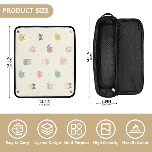 Bolsa de viaje para herramientas de cabello con tapete resistente al calor desmontable, organizador para planchas y rizadores de cabello, diseño kawaii con gatos pastel miniatura 4