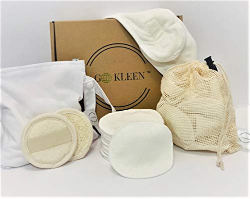 21 PC Kit Reusable Makeup Remover Pads Reusable Cotton Rounds 2 PC Loofah Face Exfoliator Pad with Adjustable Headband L