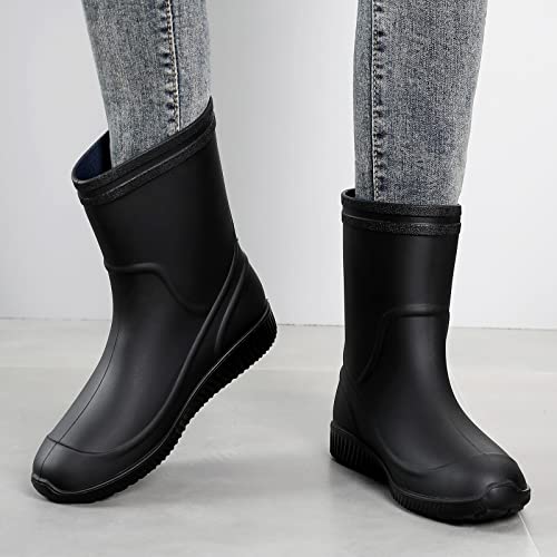 Rain Boots for Women，Waterproof Garden Rubber Boots, Non-slip Width Mid-Calf Comfort Short Boots, Ankle Rainboots Boots, Lightweight Platform Mud Boots Water Shoes for Outdoor Working Fishing4