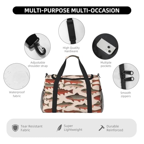Travel Duffel Bag Lightweight Waterproof Carry On Tote Bag Foldable Weekender Overnight Bags Salmon Sport Gym Bag For Women Men3