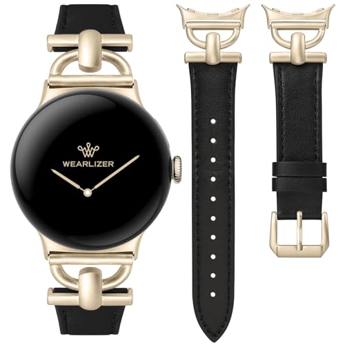 Image of Wearlizer Leather Bands Compatible with Google Pixel Watch 4 /3 41mm /Pixel Watch 2 /1 Band Women, Dressy Designer Slim Leather Strap with D-Shape Metal Buckle for Pixel Smartwatch Accessories