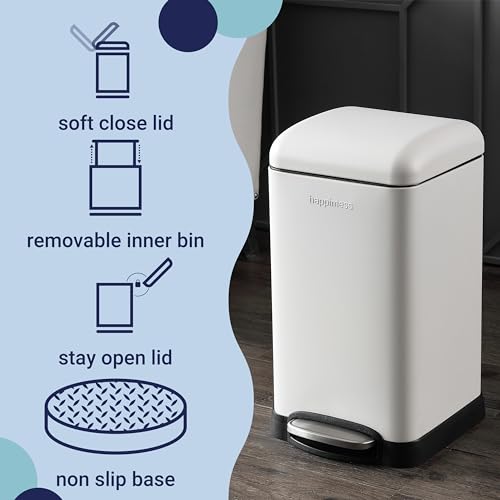 Image of happimess Betty Retro Mini 3.2 Gal Step Trash Can, Cotton White