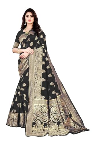 Image of C J Enterprise Women's Banarasi Saree Pure Kanjivaram Silk Saree Soft Design Wear Pattu Sarees Cotton With Blouse Piece Kanchipuram for Wedding sadi new ladies 2023 (Nayra-1) (Black)