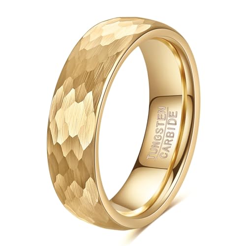 VQYSKO Hammered Tungsten Carbide Wedding Band Ring for Men Women