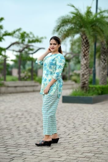 Image of Women's Cotton Pajama Set with Top & Pants|| Korean Night Suit|| Lightweight Printed Set || Soft & Comfy Sleepwear for Girls & Women