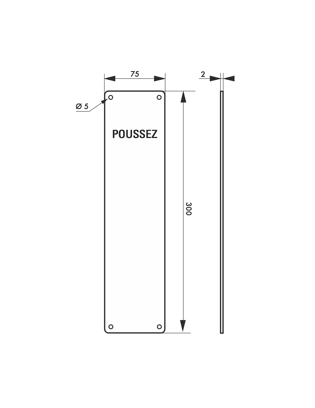 Image secondaire de Plaque de Poussée en Inox THIRARD avec Marquage Noir - Poignée de Tirage pour Porte Bois