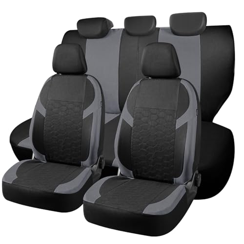 Universal Car Seat Covers Full Set For Kia Ceed Optima Picanto Proceed Sorento Soul Sportage Xceed，Durable Cloth Seat Protectors with Split Bench Back Seat Covers (Gray)