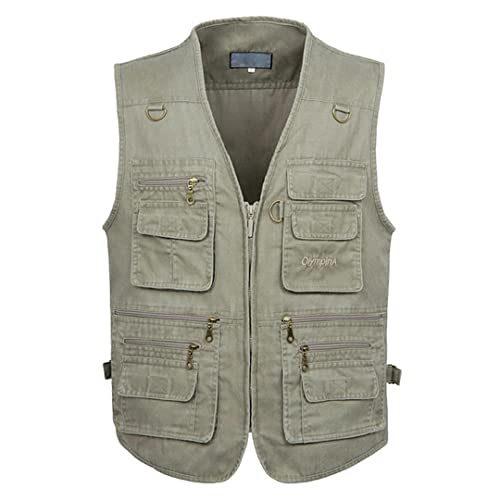 Alloaone Summer Big Size Cotton Sleeveless Vest With Pockets Men Multi Pocket Photograph Waistcoat2