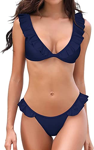 Bikini sexy pour femme SHEKINI ensemble maillot de bain deux pièces à volants taille basse fuchsia