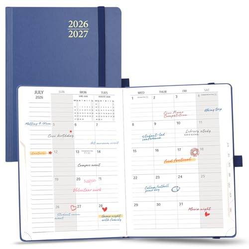 POPRUN Monthly Planner 2026-2027, 6.25" x 8.5", 18 Month (Jul 2026 - Dec 2027) Calendar Book, Academic Calendar Planner with Monthly Tabs, Inner Pocket, Hard Cover, 100GSM Paper - Navy Blue