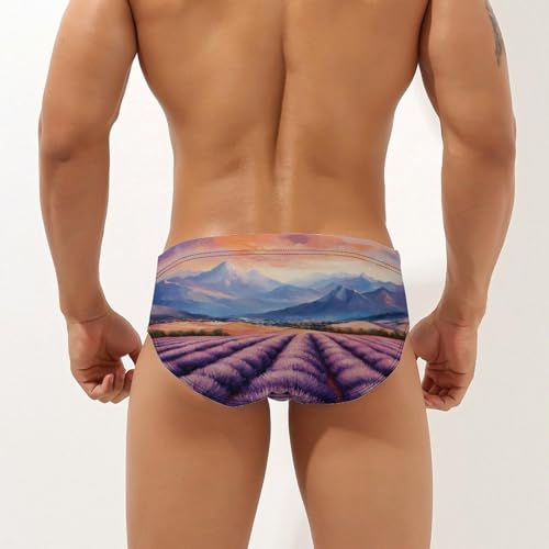 Lavender Flowers Landscape Men's Swim Trunks Briefs Swimsuit Swimwear Bathing for Underwear Beach2