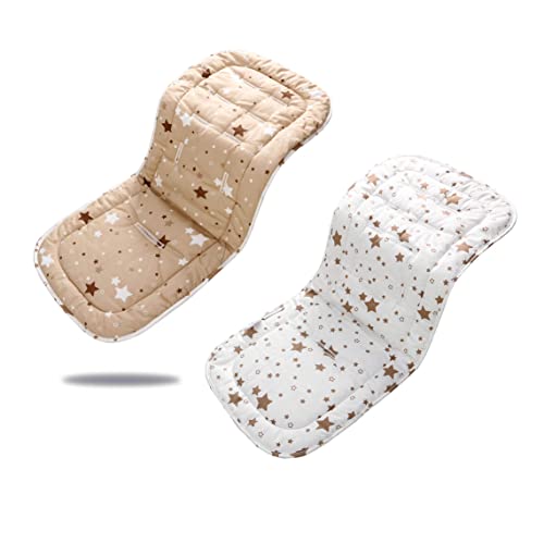 Image of Baby Stroller Cushion,Infant Car Seat Insert-Reversible Universal Breathable and Soft Newborn seat Liner for Stroller,100% Cotton Seat Pad Liner for Newborns-34x78cm,1 Pack(White + Brown Stars)