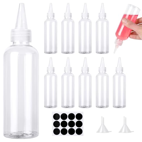 Amentalove 12 Stück 100ml Quetschflaschen Kunststoff, Klein Squeeze Flaschen, Spritzflaschen mit Trichtern Etiketten für Flüssigkeiten, öl, Sauce, Pigment-Aufbewahrungsflaschen, Dressingshaker