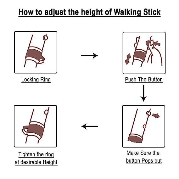 Image of MCP Healthcare Premium Brown Walking Stick Old Man Stick Adjustable & Non-Skid Base Singl Leg Walking Stick Cane