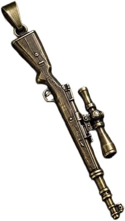 Stainless Steel Sniper Rifle Pendant, Vintage Antique Gun-Inspired Charm, Tactical Hunter Sportsman Jewelry Pendant, Bronze Tone, 61x8 mm. YUG_CSP_0270
