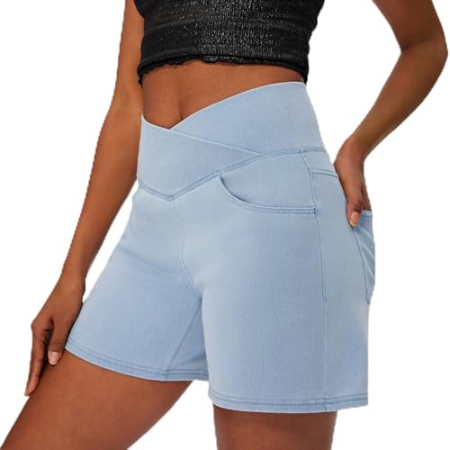 Fanica Stretchy Jean Shorts for Women Ice Blue Medium