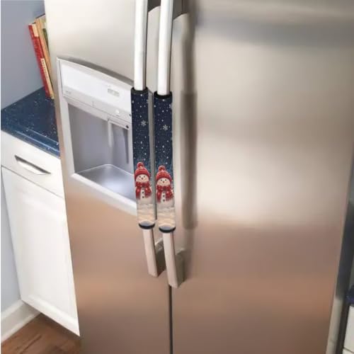 Image of Christmas Decor Refrigerator Door Handle Covers Set of 6 Kitchen Electrical Appliances Handle Protector Anti-Slip Fridge Microwave Oven Home Accessories, Snowman Snowy Night Print