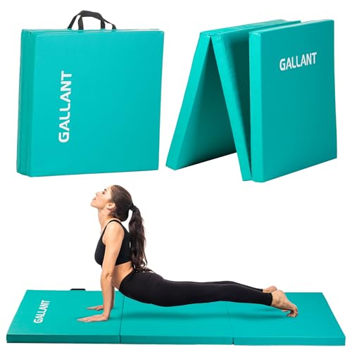 Gallant Foldable Gymnastics Mat - 6ft Long & Tri Folding, 5cm Thick High Density Foam, Non Slip & Easy to Clean - Tumble Exercise Gym Crash Mat For Children, Kids Gymnastics Equipment (Turquoise)
