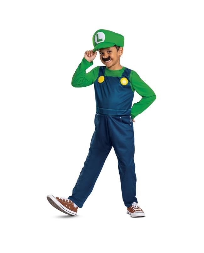 Super Mario Bros. Nintendo Déguisement Enfant Luigi avec Salopette et Casquette Verte - Taille XS (3T-4T) Garçon - Licence Officielle du Jeu Vidéo - Costume...