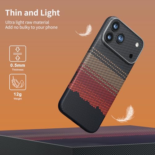 memumi Real Aramid Fiber for iPhone 17 Pro Max Case, [NO-case Feeling] Aramid Fiber with 0.5mm Slim Case for iPhone 17 Pro Max Thin and Minimalist Design Afterglow Series, Rays of The Setting Sun
