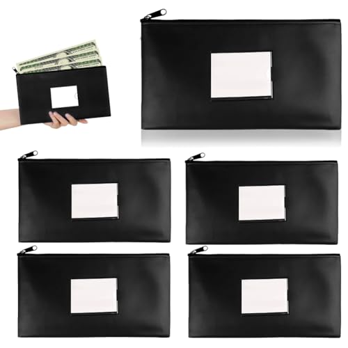 5 Stück Geldtaschen Banktasche Leder Bankmappe, Geldmappe mit Reißverschluss und Fenster, Geldbeutel Geldtasche Etui für Geldscheine, für Schule, Haushalt, Business