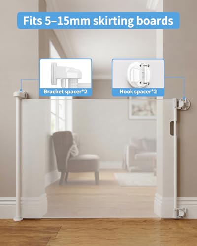 Image of Retractable Baby Gate for Doorways and Stairs, Mesh Safety Gate for Pet, Indoor & Outdoor Use, One-Hand Operation, Easy Installation, 33.6 inch Tall, Expands to 55 inch Wide(White,33.6 inchx55 inch
