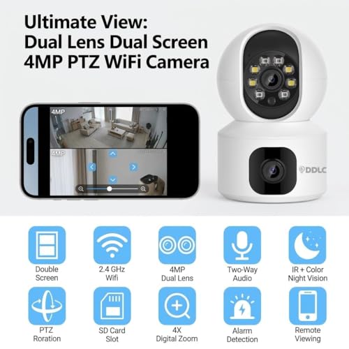 Image of DDLC 5MP Indoor WiFi Smart CCTV Camera for Home | 1080p Full HD | Color Night Vision | Motion Detection | Two Way Audio | Wireless Home Security Camera with Mobile App V380 Pro (Upro Dual Lens)