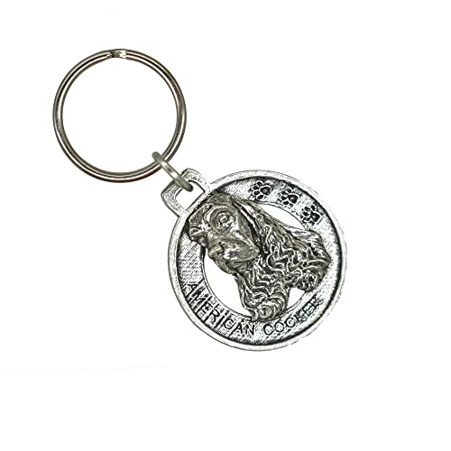 American Cocker Spaniel Keychain, Pewter, D008KC, 1 1/2”, 100% Handmade in the USA, Dog, Pet, Tag, Metal, Keychain, Key Chain, Key Ring, Key Fob, Gift, Over 90 Dog Keychains