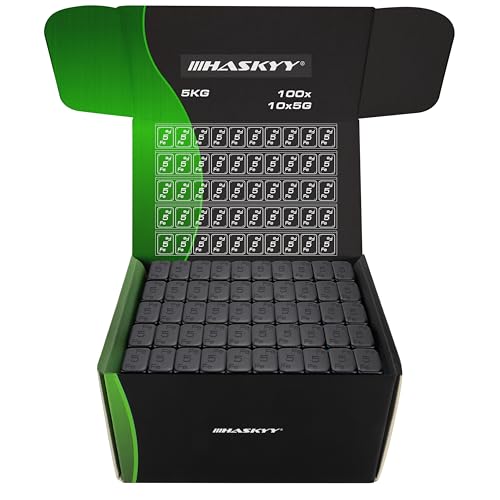 HASKYY 5kg Masses d'équilibrage Noir Poids Autocollants en Acier 100x Barre adhésive avec Rebord détachable 10x5g zinguées et plastifiées