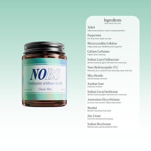 Image of NOBS (No Bad Stuff) Toothpaste Tablets - Nano Hydroxyapatite, Fluoride & Plastic Free, Eco & Travel Friendly - Remineralize with NHA (3 Month) (Pack of 2)