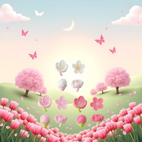 12 imanes decorativos 3D de flor sakura rosa set miniatura 2