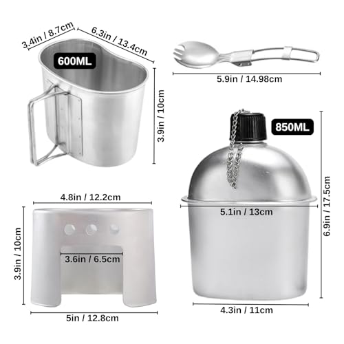 BeGrit Cántaro Militar con Estufa, Taza y Cuchara Tenedor para Mochilismo y Camping miniatura 2