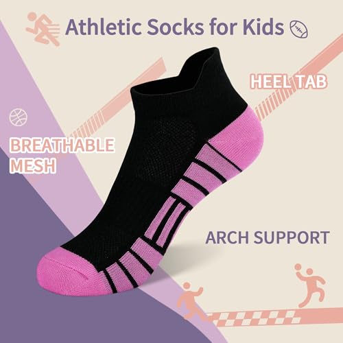 12 Pairs Girls Socks, Athletic Socks for Girls Ankle Sock Cotton Running Sock with Tab for Kids 1-14 Years2