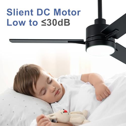 Image of LANMEL 42 Inch Metal Ceiling Fan with Light, Modern Flush Mount Low Profile with Remote Control, Reversible, 3cct Dimmable, Quiet, Black LED for Bedroom, Living Room, Indoor /Outdoor Patio Use
