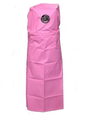 ワンタッチ防水エプロン 胸付き前掛け 魚河岸A プリント入り (日本製)(ピンク)Mサイズ 黒プリント