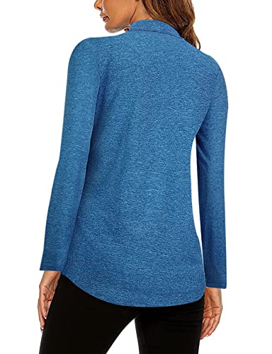 Koscacy Women's Bowling Shirt, V-Neck Sports Zipper Top For Tennis, Golf, Running - Dark Blue Medium #TOP1