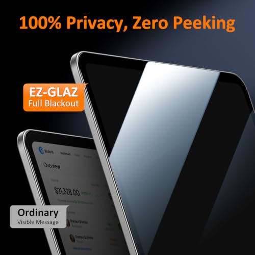 Image of EZ-GLAZ-2 Pack Privacy Screen Protector for iPad Pro 11 Inch (M5 /M4 2025 /2024) - Landscape /Horizontal Viewing Privacy Mode, 9H+ Tempered Glass with Install Tool, Anti-Scratch, Pencil Compatible