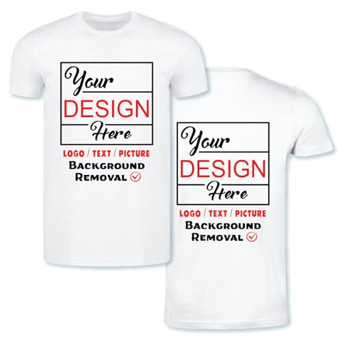 Personalized Image Text Logo | White Large | Design Your Own Customized Shirt | Digital Printing | Custom T-Shirts Men Women