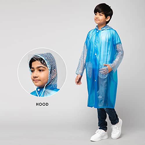 Image of THE CLOWNFISH Boys Polyester Shower Saver Series Unisex Kids Waterproof Single Layer Pvc Standard Length Longcoat /Raincoat With Adjustable Hood.