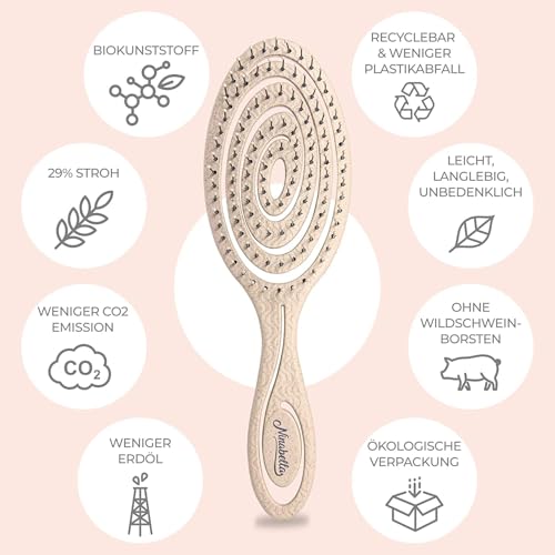 Ninabella Haarbürste ohne Ziepen - Bürste für Damen und Herren - Detangler Bürste auch für Locken & Lange Haare - Entwirrbürste Haarbürsten - Natur