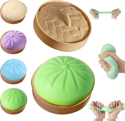 Dumpling Squishies, Giant Glitter Dumpling, Colorful Dumplings Stress Balls Fidget Sensory Stress Ball,Squeeze Dough Ball Stress Relief Hand Stress Ball with Food Steamer Stretchy Desk (Green)