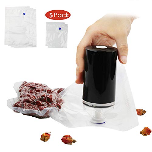 Preisvergleich Produktbild Mini-Vakuumierer, Vollautomatisches Lebensmittel Versiegelung,Tragbares Vakuumiergerät für Haushalt Lebensmittel Küche Fisch Fleisch Gemüse Obst, inkl. 5 Wiederverwendbare Profi-Folienbeutel Schwarz