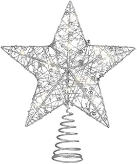 STOBOK Christmas Tree Star Topper, Tree Topper Star Christmas Decoration, Glittered Christmas Tree Topper for Christmas Tree Ornament Indoor Party Home Decoration (Silver)
