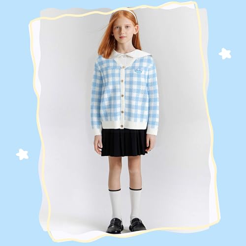 Image of Kawaii Cartoon Cardigan Sweaters for Women Girls Long Sleeve Open Front Knit Cardigans Plaid JK School Uniform