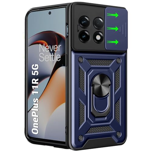 Image of TheGiftKart Tough Armor Bumper Back Cover Case for OnePlus 11R 5G | Ring Holder & Kickstand in-Built | 360 Degree Protection Back Case Cover for OnePlus 11R 5G (PC & TPU, Sliding Camera Cover, Blue)