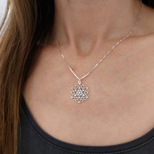 Seed of Life Merkaba Necklace - Kabbalah Flower of Life Jewelry - Magen David Mandala Pendant - Boho Spiritual Gift for Her3
