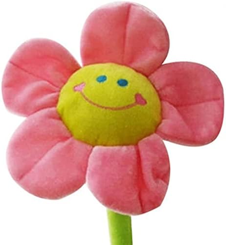 Colorful Plush Flower Bouquet with Bendable Stems, Happy Smiley Face Sunflower Plushie Gift for Kids, Baby Girls & Toddlers (Pink)